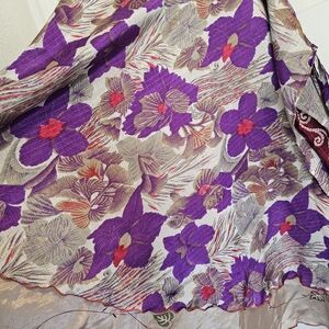 Sari Wrap Skirt, TEA Length, Purple and Red Floral Print Skirt